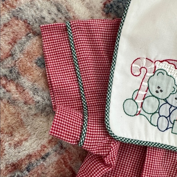 Vintage Red Gingham Baby Romper with Embroidered Holiday Collar - Picture 3 of 9